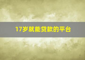 17岁就能贷款的平台