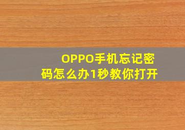 OPPO手机忘记密码怎么办1秒教你打开