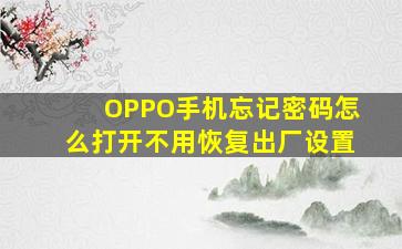 OPPO手机忘记密码怎么打开不用恢复出厂设置