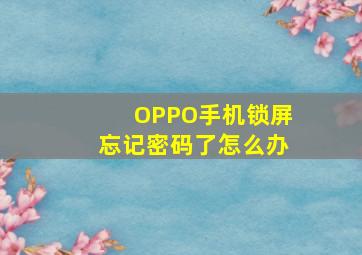 OPPO手机锁屏忘记密码了怎么办