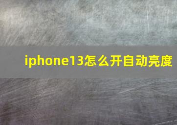 iphone13怎么开自动亮度