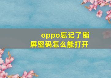 oppo忘记了锁屏密码怎么能打开