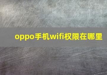 oppo手机wifi权限在哪里