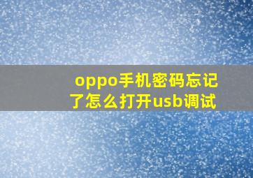 oppo手机密码忘记了怎么打开usb调试