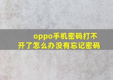 oppo手机密码打不开了怎么办没有忘记密码