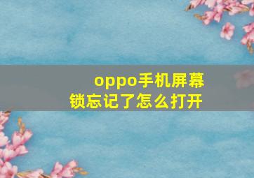 oppo手机屏幕锁忘记了怎么打开