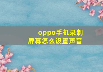 oppo手机录制屏幕怎么设置声音