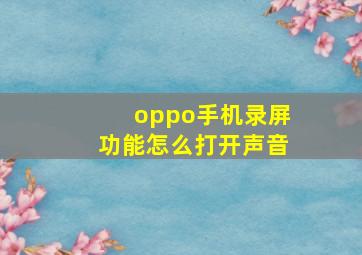 oppo手机录屏功能怎么打开声音