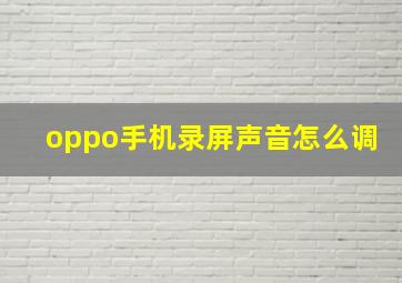 oppo手机录屏声音怎么调