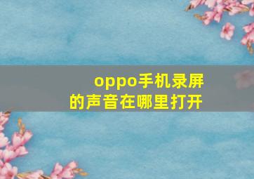 oppo手机录屏的声音在哪里打开