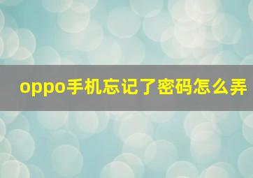 oppo手机忘记了密码怎么弄