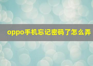 oppo手机忘记密码了怎么弄