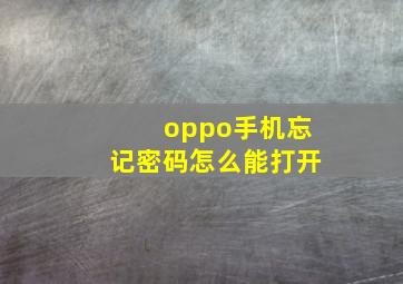 oppo手机忘记密码怎么能打开