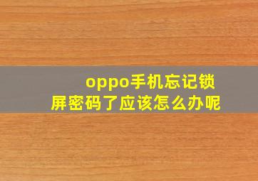 oppo手机忘记锁屏密码了应该怎么办呢