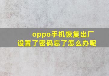 oppo手机恢复出厂设置了密码忘了怎么办呢