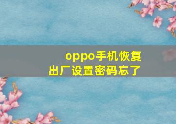 oppo手机恢复出厂设置密码忘了