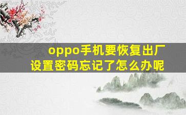 oppo手机要恢复出厂设置密码忘记了怎么办呢