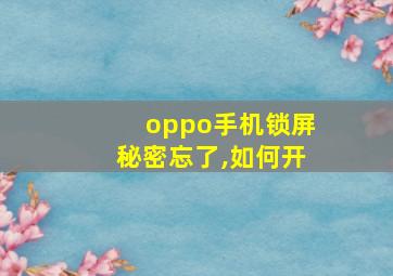 oppo手机锁屏秘密忘了,如何开