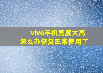 vivo手机亮度太高怎么办恢复正常使用了