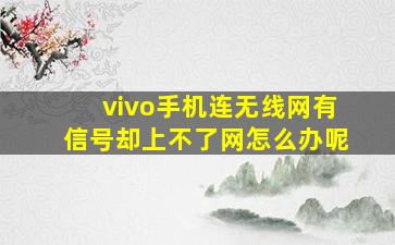 vivo手机连无线网有信号却上不了网怎么办呢