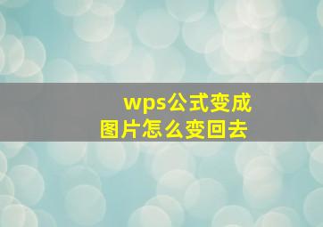 wps公式变成图片怎么变回去