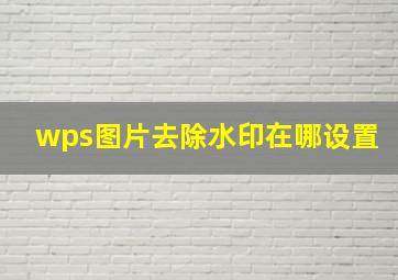 wps图片去除水印在哪设置