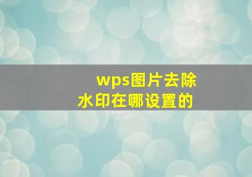 wps图片去除水印在哪设置的