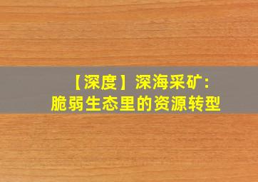 【深度】深海采矿:脆弱生态里的资源转型