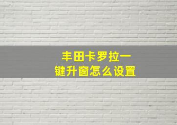 丰田卡罗拉一键升窗怎么设置