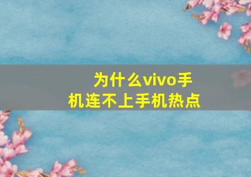 为什么vivo手机连不上手机热点