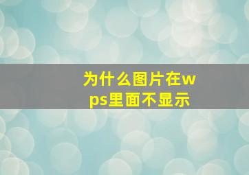 为什么图片在wps里面不显示