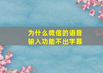 为什么微信的语音输入功能不出字幕