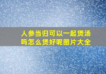 人参当归可以一起煲汤吗怎么煲好呢图片大全