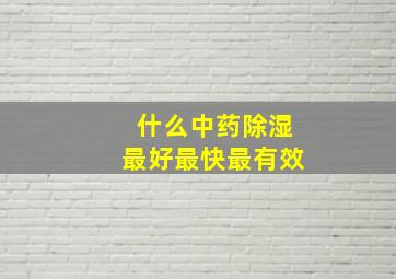 什么中药除湿最好最快最有效