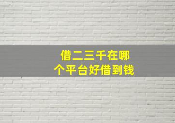 借二三千在哪个平台好借到钱