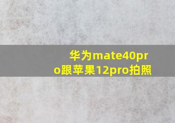 华为mate40pro跟苹果12pro拍照