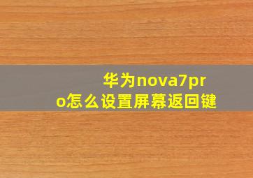 华为nova7pro怎么设置屏幕返回键