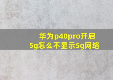 华为p40pro开启5g怎么不显示5g网络