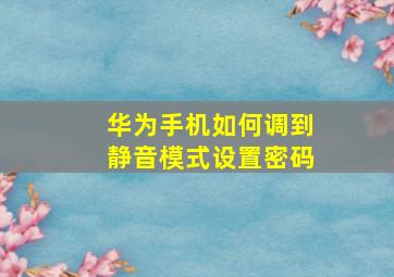 华为手机如何调到静音模式设置密码