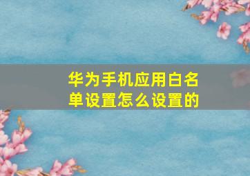 华为手机应用白名单设置怎么设置的