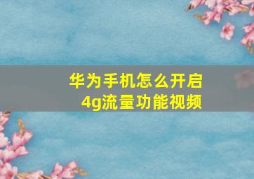 华为手机怎么开启4g流量功能视频