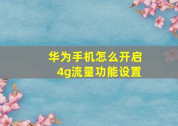 华为手机怎么开启4g流量功能设置