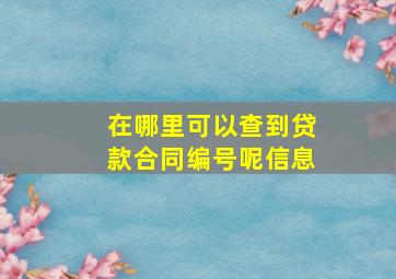 在哪里可以查到贷款合同编号呢信息