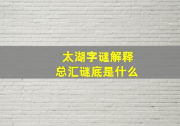 太湖字谜解释总汇谜底是什么