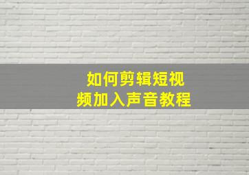 如何剪辑短视频加入声音教程