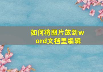 如何将图片放到word文档里编辑