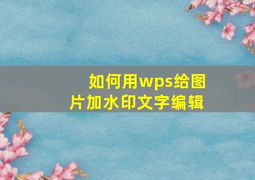 如何用wps给图片加水印文字编辑