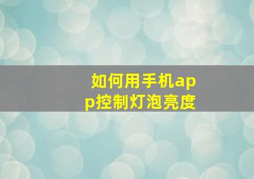 如何用手机app控制灯泡亮度