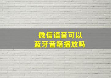 微信语音可以蓝牙音箱播放吗