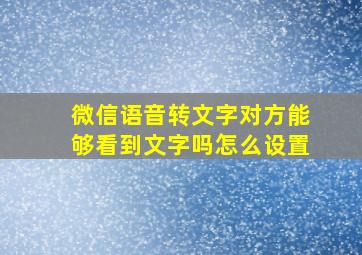 微信语音转文字对方能够看到文字吗怎么设置